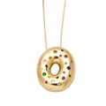 Golden donut pendant necklace featuring colorful zircon stones and a thin box chain - Style O