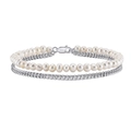 Double-layer S925 silver bracelet featuring white pearls and a classic metal chain - NMB06-Layered Pearl Silver-8 Inch