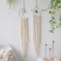 Handmade moon and star macrame dreamcatchers with cotton tassels on white wall - Star & Moon Set Without Light