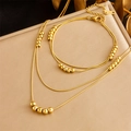 Double-layer gold stainless steel beaded necklace and adjustable bracelet set for women - Gold Necklace and Bracelet Set (N2799 B1351)