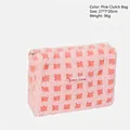 Pink and white waffle checkered plush cosmetic bag in a soft large clutch style - Clutch Bag / Pink