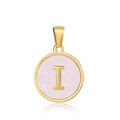 Pendentif doré avec incrustation rose et lettre majuscule I en acier plaqué or 18k - I-Coquille Rose