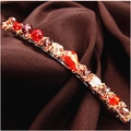Elegant gold-wired hair clip with faceted red and amber crystal beads on metal base - Hair Clip / Red
