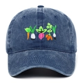 Casquette vintage en coton délavé bleu avec broderie de légumes pour femme - Bleu Marine