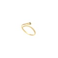 Adjustable gold snake ring with black gemstone eyes and detailed scale texture - R304259-Gold White