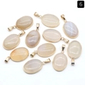 Oval beige natural agate pendants with gold plated copper bezel edges for jewelry - Agate