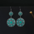 Bohemian retro silver drop earrings with teal and mint green enamel tiered discs - Antique Silver + Mint Green Petals (E7977)