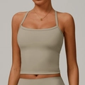 Sage green sage brushed sports vest with thin straps and a square neckline crop fit - L / Camel Brown