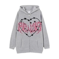 Grey zip-up spider web hoodie with gothic heart print and pink artistic lettering - Light Grey (Thorn Heart Print)