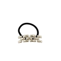 Black elastic hair tie featuring a polished silver geometric metal chain link design - Silver Chain Strap 5.5cm / Silver