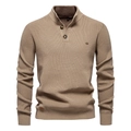 Maglione da uomo in maglia con mezza zip e collo alto, vestibilità slim, kaki scuro - S / Cachi scuro