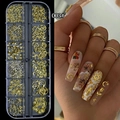 Detailed view of 12-slot box with gold moon and star nail art charms and applied look - Celestial Sun Moon Star Style (003#)