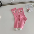 Pink mid-calf cotton socks with white toe and heart embroidery featuring LOVE text - One Size / Pink - Heart LOVE