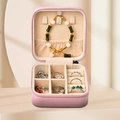 Portagioie da viaggio rosa portatile con chiusura a zip e ganci per collane - 10*10*5cm / Rosa - Pelle PU