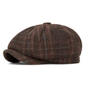 Casquette gavroche vintage en laine à carreaux marron pour hommes au style britannique chic - café