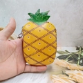 Porte-monnaie créatif en cuir ananas jaune avec feuilles vertes et crochet métal - Ananas