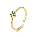 Adjustable gold plated titanium steel ring with elegant black five-petal flower design - Daisy / Gold-Black Enamel