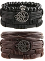 Bracciali multistrato in pelle da uomo neri e marroni con ciondoli Albero della Vita - Set Mix Retrò Nero/Marrone / Set di Esposizione 2 (8 Pezzi)