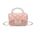 Pink jelly handbag for girls with diamond lattice pattern and elegant pearl handle - Pink