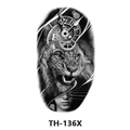 Waterproof temporary tattoo sticker with lion and clock design, model TH-136X - Th-136 / 210*148mm