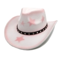 Pink and white western cowboy hat with pink star patterns and studded leather band - White / M (56-58cm)