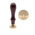 Sealing wax stamp with wooden handle and brass tree of life pattern head - Painted Handle + Brass Head Tree of Life 03