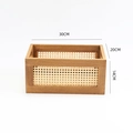 Handwoven rectangular wood and rattan storage basket with side handles, 30x20x14cm - Walnut Color Frame / Small (30*20*14CM)