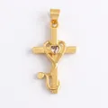 Golden stethoscope heart cross pendant with clear cubic zirconia stone for necklace - Gold Cross Stethoscope Clear Gem