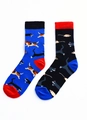 Detail view of cotton socks with yin-yang style cat and dog patterns and reinforced toes - One Size / Cat Dog Mouse