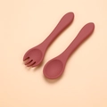 Set pappa per bambini in silicone con forchetta e cucchiaio ergonomici rossi - Forchetta e Cucchiaio Lunghi / Rosso Mattone