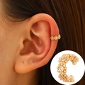 Elegant gold flower ear cuff with white zircon stones for non-pierced ears - KC Gold - Flower Pattern Style (12191)