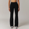 Slim fit high waisted black flare yoga pants featuring tummy control wide waistband - S / Black
