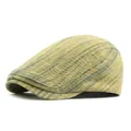 Béret rétro en denim délavé jaune et bleu avec texture en sergé classique - Réglable / Jaune (Mélange Jaune-Vert)