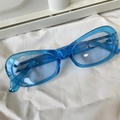 Chic blue rectangular cat eye sunglasses with translucent frames for Y2K fashion style - Round Buckle Blue Rectangular