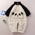 Tutina invernale per neonati a forma di panda in morbido pile con pratica cerniera - 66CM / Nero e Bianco [Pagliaccetto Panda con Tasca in Peluche]