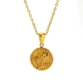 Gold lily of the valley flower coin pendant necklace with embossed vintage details - October Daffodil (SP599G)
