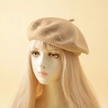 Elegant khaki wool blend beret for women in a classic French style painter cap design - One Size / Khaki