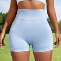 Seamless high-waisted yoga shorts in light blue with tummy control for fitness - S / Sky Blue