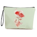 Pochette trucchi verde chiaro con rose rosse, stampa a farfalla e manico nero a zip - Rosa Rossa Farfalla (Verde Menta)