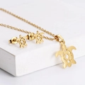 Golden titanium steel turtle necklace and stud earrings set with hollow shell design - Turtle