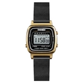 Retro digital watch with gold plated case and black stainless steel mesh band by SKMEI - Black Gold - Mesh Band