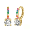 Gold plated 925 silver hoop earrings with large round zircon and colorful gemstones - Colored Stone Charm Hoops / Gold Multicolor Hoop
