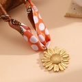 18K gold plated sunflower pendant necklace with orange polka dot and floral silk ribbon - Scarf Sunflower Necklace (Random Scarf Color) (K808)
