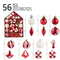 Set di 56 decorazioni natalizie dipinte a mano rosse e bianche in una scatola a forma di casa - 56 PEZZI / Bianco e Rosso Tipo A