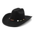 Classic black wool felt western cowboy hat with colorful ethnic beaded trim and wide brim - M (56-59cm) / Black