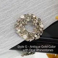 Detail of vintage silver wreath brooch with opal rhinestones and floral metal texture - Style G Opaline Rhinestone Retro Color