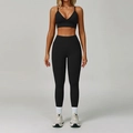 Ensemble de yoga noir avec soutien-gorge de sport en V et legging taille haute - S / Haut Et Bas / Noir Premium