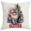 Weihnachtlicher Katzenkissenbezug mit festlichem Baum und Aquarell-Katzenprint in Quadratform - Langhaarkatze & Weihnachtsbaum-Cat Hair Is My Glitter