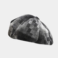 Vintage checkered beret cap with grey plaid pattern and decorative top button - M (56-58cm) / Black White Grey Houndstooth Style (3#)