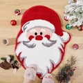 Macro detail of cartoon Santa Claus Christmas rug on wood floor with festive ornaments - Christmas Style 5